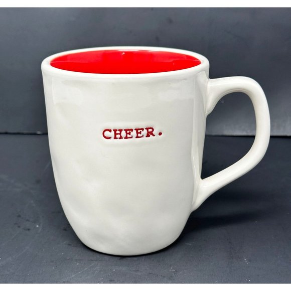 Rae Dunn Other - RAE DUNN CHEER White Coffee Mug Typewriter Font Red Interior 20 oz Christmas